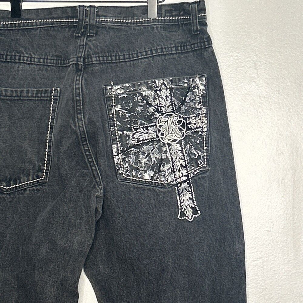 Karl Kani Gold Baggy Jeans Mens 36x32 Black Denim Hip Hop Y2K Jnco Southpole - Picture 2 of 7